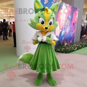 Olive Fox mascot costume character dressed with a Ball Gown and Hair clips