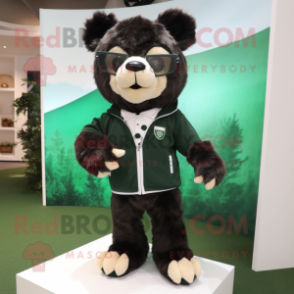 Forest Green Spectacled Bear mascot costume character dressed with a Joggers and Lapel pins