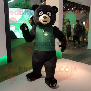 Forest Green Spectacled Bear mascot costume character dressed with a Joggers and Lapel pins