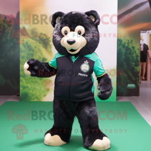 Forest Green Spectacled Bear mascot costume character dressed with a Joggers and Lapel pins