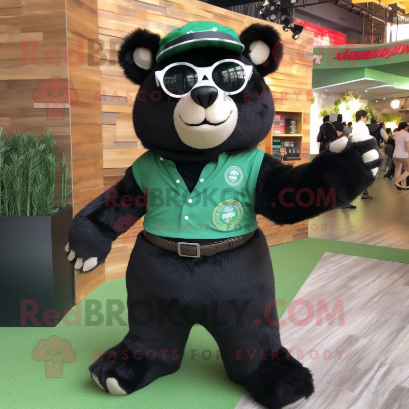 Forest Green Spectacled Bear mascot costume character dressed with a Joggers and Lapel pins