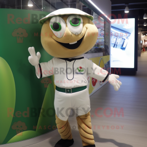 Olive Baseball Ball mascot costume character dressed with a Rugby Shirt and Scarves