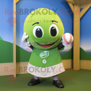 Olive Baseball Ball mascot costume character dressed with a Rugby Shirt and Scarves