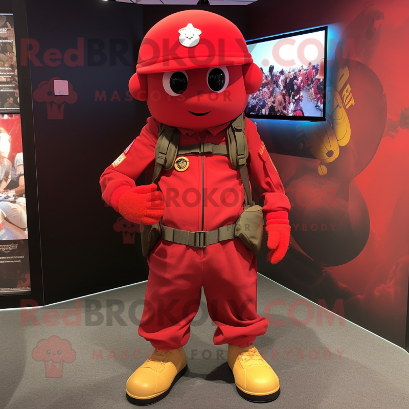 Red Marine Recon mascot costume character dressed with a Shorts and Keychains