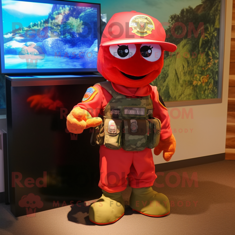 Red Marine Recon mascot costume character dressed with a Shorts and Keychains