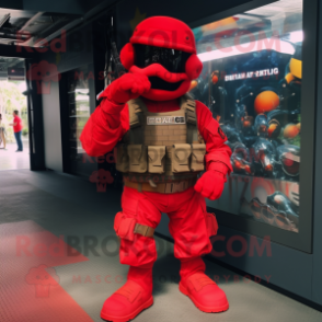 Red Marine Recon mascot costume character dressed with a Shorts and Keychains