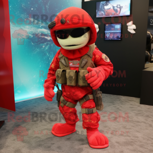 Red Marine Recon mascot costume character dressed with a Shorts and Keychains