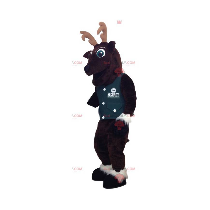 Mascotte de cerf brun avec un gilet vert. Costume de cerf - Mascotte de cerf brun avec un gilet vert. Costume de cerf -