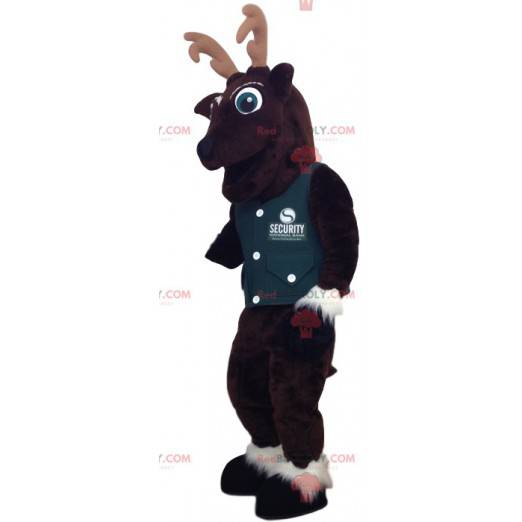 Brown deer mascot with a green vest. Deer costume -