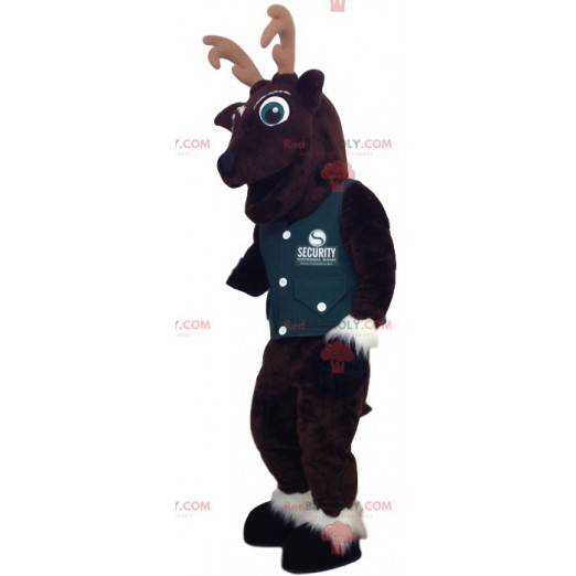 Brown Deer Maskottchen mit einer grünen Weste. Hirschkostüm -