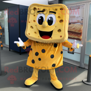 Gold Grilled Cheese Sandwich mascot costume character dressed with a Joggers and Shoe clips