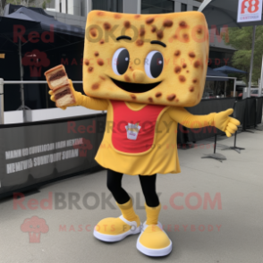 Gold Grilled Cheese Sandwich mascot costume character dressed with a Joggers and Shoe clips