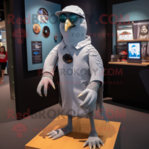 Silver Crow mascot costume character dressed with a Bermuda Shorts and Eyeglasses