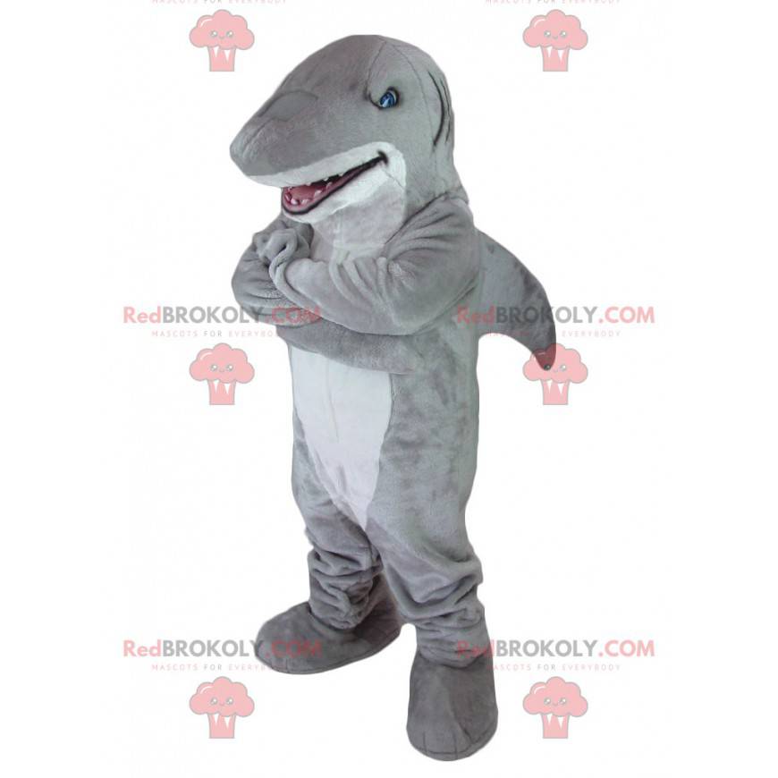 Mascotte de requin gris et blanc - Redbrokoly.com