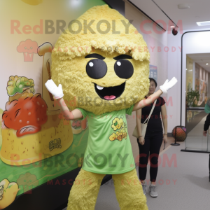 Olive Fried Rice mascot costume character dressed with a T-Shirt and Headbands