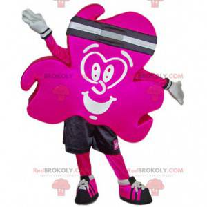 Mascotte de trèfle fushia en tenue de sport - Redbrokoly.com