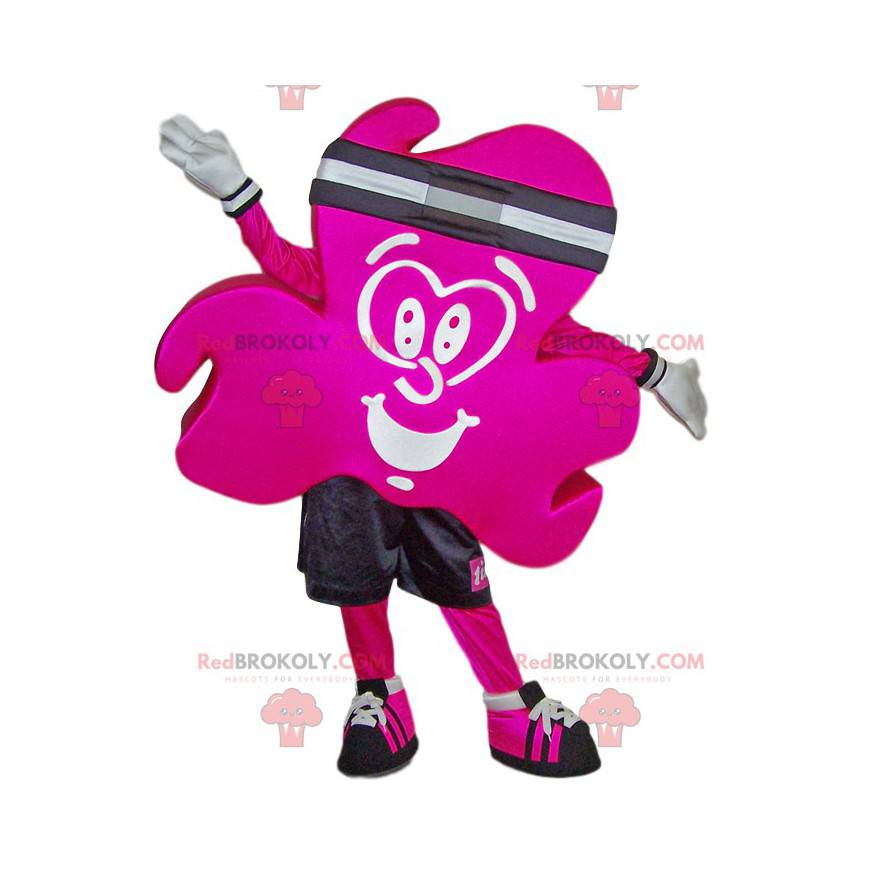 Mascota de trébol fucsia en ropa deportiva - Redbrokoly.com