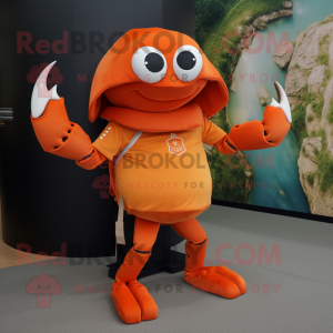 Orange Crab mascot costume character dressed with a Polo Tee and Mittens