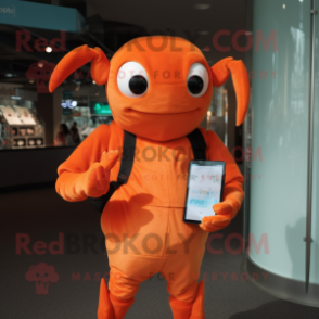 Orange Crab mascot costume character dressed with a Polo Tee and Mittens