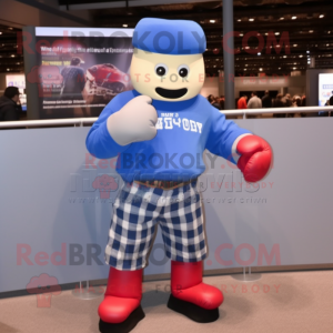 Blue Boxing Glove mascot costume character dressed with a Flannel Shirt and Cufflinks