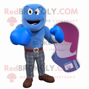 Blue Boxing Glove mascot costume character dressed with a Flannel Shirt and Cufflinks