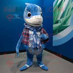 Blå svärdfisk maskot kostym...