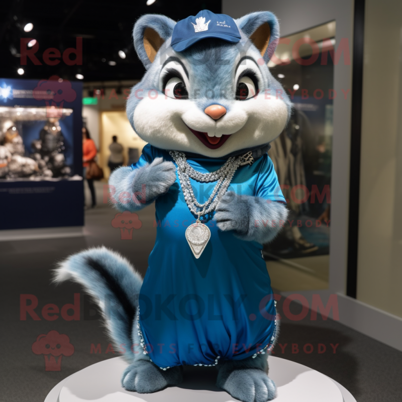 Blue Chipmunk mascot costume character dressed with a Mini Dress and Necklaces