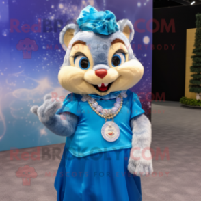 Blue Chipmunk mascot costume character dressed with a Mini Dress and Necklaces