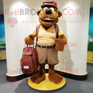 Brown Golf Bag mascot costume character dressed with a Running Shorts and Coin purses