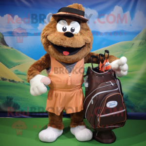 Brown Golf Bag mascot costume character dressed with a Running Shorts and Coin purses