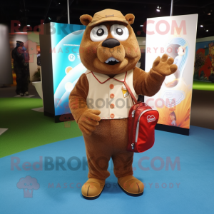Brown Golf Bag mascot costume character dressed with a Running Shorts and Coin purses