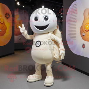 Cream Aglet mascot costume character dressed with a Bodysuit and Backpacks