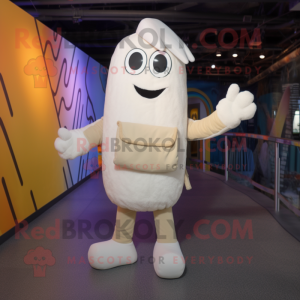 Cream Aglet mascot costume character dressed with a Bodysuit and Backpacks