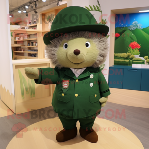 Forest Green Hedgehog mascot costume character dressed with a Jacket and Berets