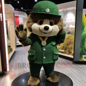 Forest Green Hedgehog mascot costume character dressed with a Jacket and Berets