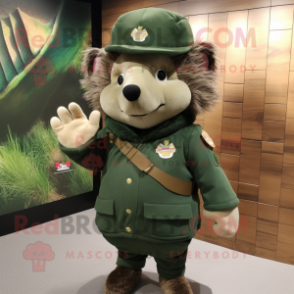 Forest Green Hedgehog mascot costume character dressed with a Jacket and Berets