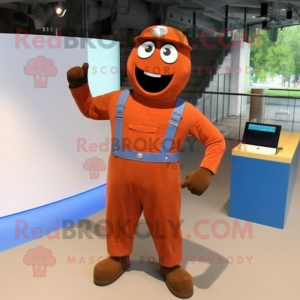 Rust Soldier mascot costume character dressed with a Dungarees and Bracelet watches