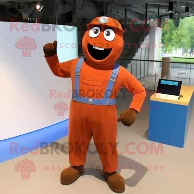 Rust Soldier mascot costume character dressed with a Dungarees and Bracelet watches