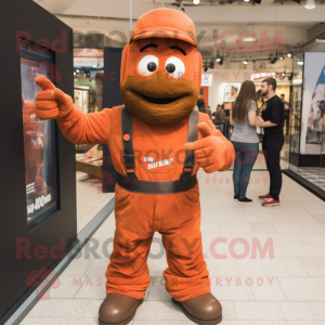 Rust Soldier mascot costume character dressed with a Dungarees and Bracelet watches