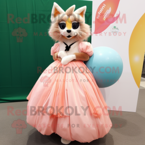 Peach Lynx mascot costume character dressed with a Ball Gown and Cummerbunds