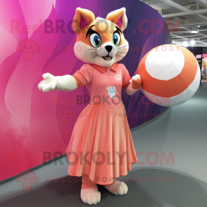 Peach Lynx mascot costume character dressed with a Ball Gown and Cummerbunds