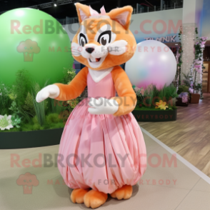 Peach Lynx mascot costume character dressed with a Ball Gown and Cummerbunds