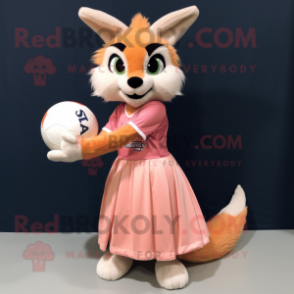 Peach Lynx mascot costume character dressed with a Ball Gown and Cummerbunds