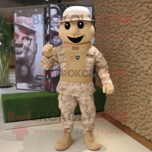 Beige American Soldier mascot costume character dressed with a Rash Guard and Hairpins