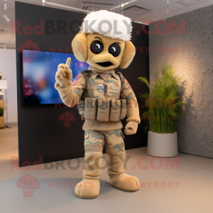 Beige American Soldier mascot costume character dressed with a Rash Guard and Hairpins