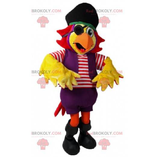 Mascotte gele papegaai in piratenuitrusting - Redbrokoly.com