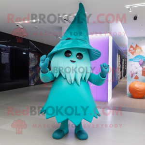 Cyan Witch'S Hat mascot costume character dressed with a One-Piece Swimsuit and Clutch bags