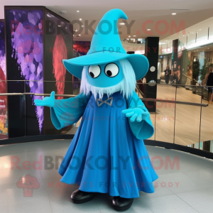 Cyan Witch'S Hat mascot costume character dressed with a One-Piece Swimsuit and Clutch bags