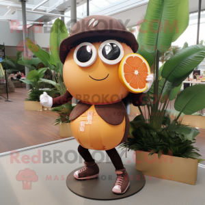 Brown Grapefruit mascot costume character dressed with a Bikini and Belts