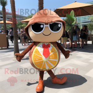 Brown Grapefruit mascot costume character dressed with a Bikini and Belts